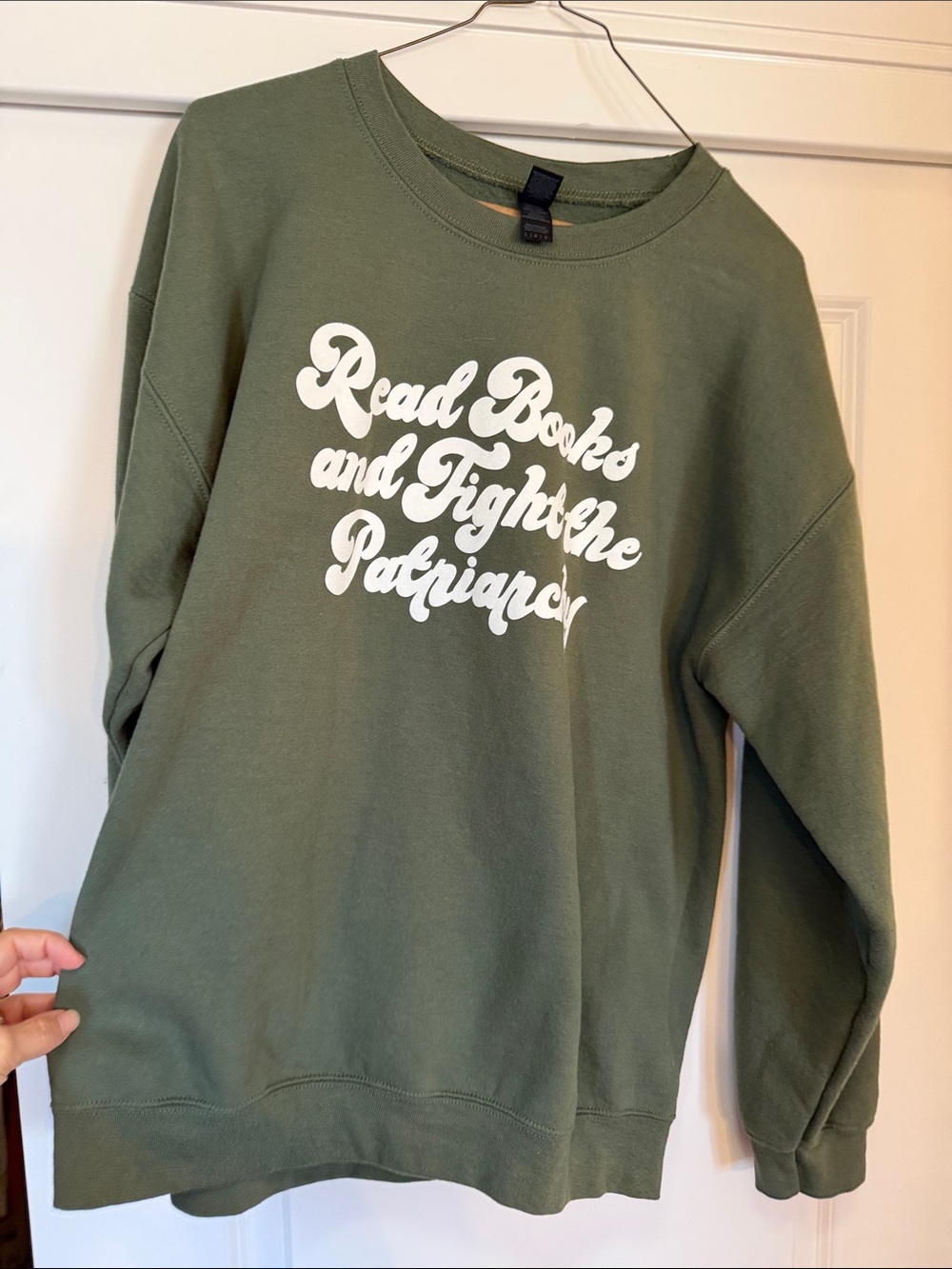 Olive Green Graphic Sweatshirt - "Read Books and Fight the Patriarchy"